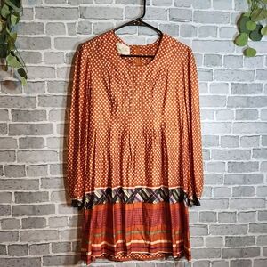 1970s Rae Dolls Orange Polka Dot Tunic Shift Mini Dress